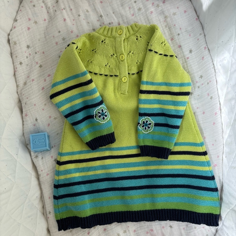 ⭒ 18-24M Gusti Unique Knit Dress Floral Embroidered Long Sleeves with Bird ⭒ - Picture 6 of 11